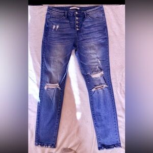 Altar'd State Women's Skinny Jeans - Blue Distressed